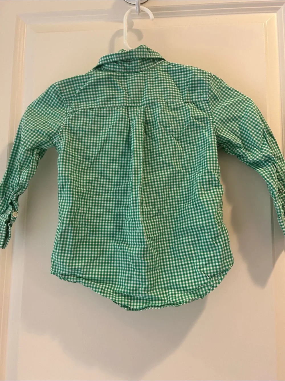 Ralph Lauren Green Gingham Button-Down Shirt long sleeve embroider logo size 3T